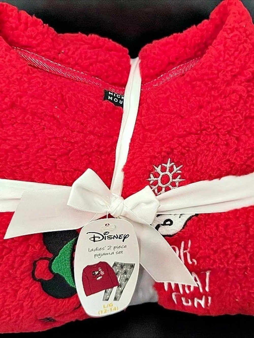 Disney Mickey Mouse Oh What Fun Holiday Sherpa Pajama Set Pajama Set Red & Gray